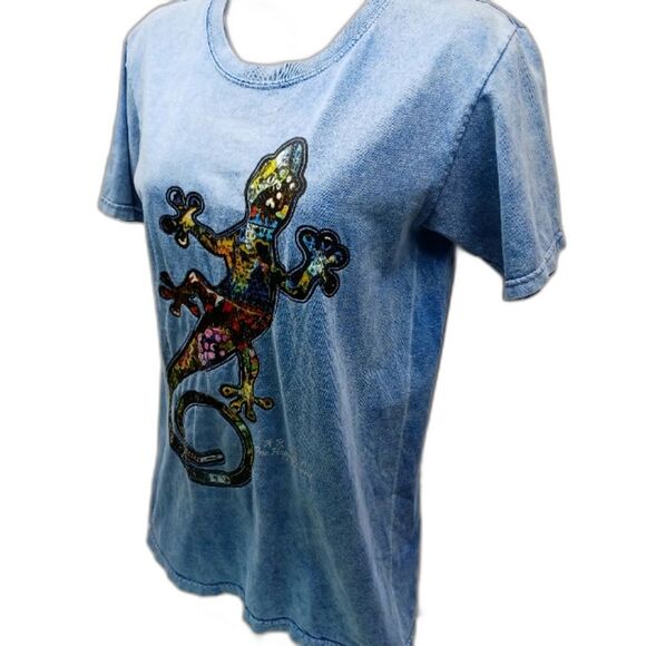 Yacht Club Cotton Tee Women's Small. Aruba Colorful Iguana Graphic/Faded Blue. - Picture 1 of 11